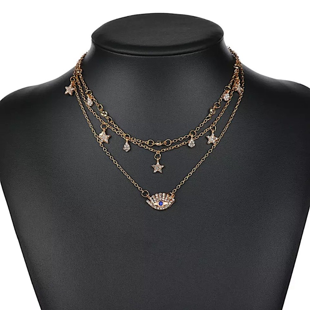 ⚜️𝟯𝟬%𝗢𝗙𝗙 𝗯𝘂𝗻𝗱𝗹𝗲𝘀 𝟯+⚜️ NEW 3 Layered Gold Rhinestone Evil Eye Necklace - Picture 4 of 10